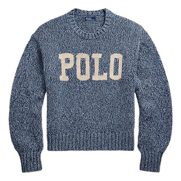 Polo Ralph Lauren Sweaters - Polo Ralph Lauren Blue Marled Knit Logo POLO Crewneck Sweater Size L